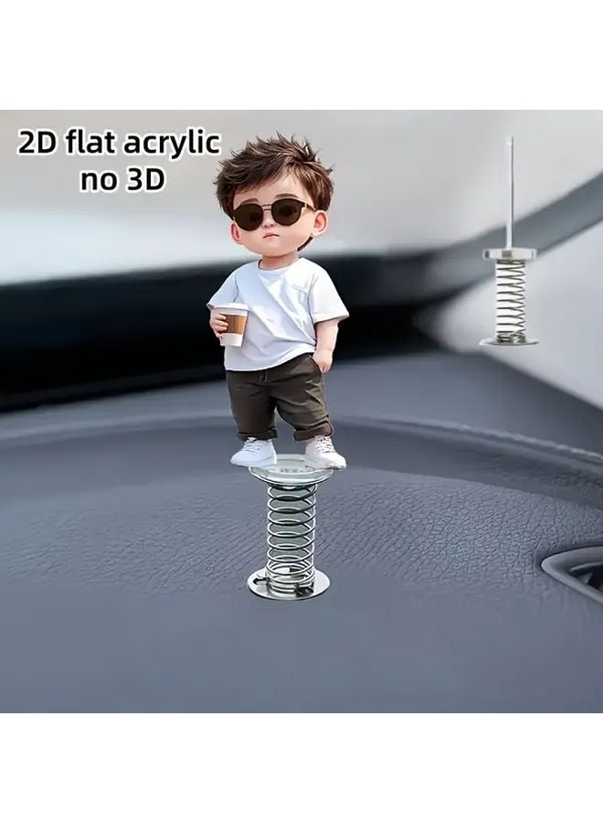 2Pcs 2D Acrylic Car Dashboard Decor Stylish Boy Figure With Glasses Coffee Cup - Image 2